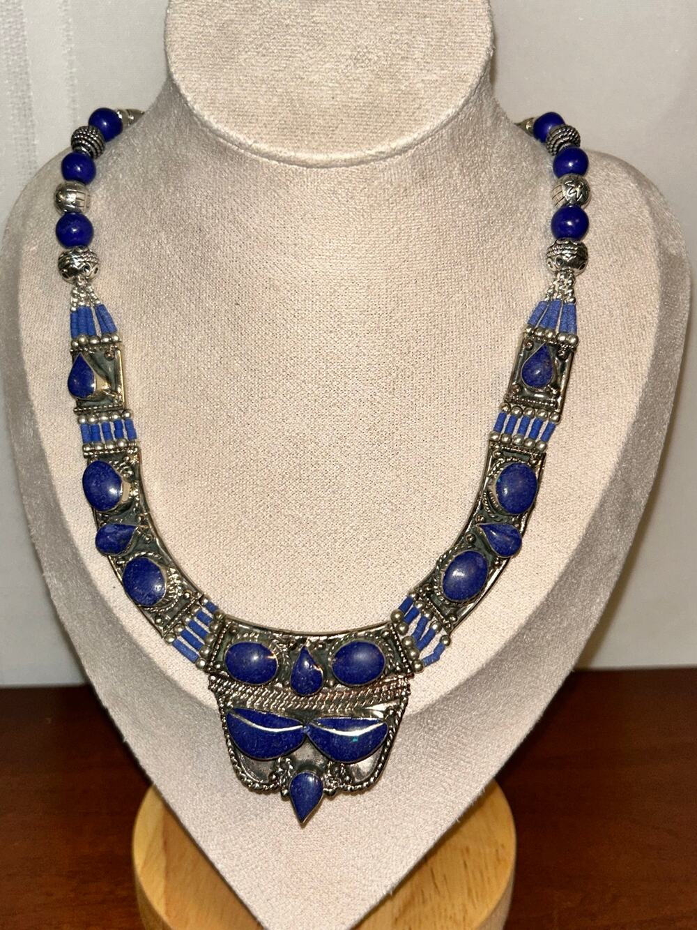 Lapis Lazuli Necklace Handmade Nepal Tibetan Style 18” Blue Gemstone Jewelry